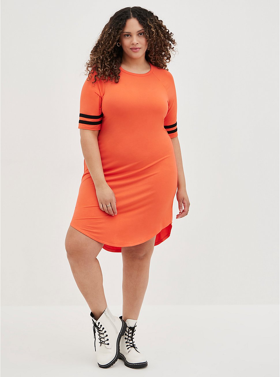Plus Size Favorite T-Shirt Varsity Dress - Super Soft Orange , , hi-res