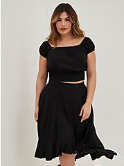 Plus Size Smocked Crop Top & Hi-Lo Skirt Set - Challis Black, DEEP BLACK, alternate