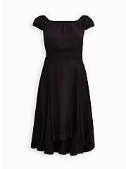 Plus Size Smocked Crop Top & Hi-Lo Skirt Set - Challis Black, DEEP BLACK, hi-res