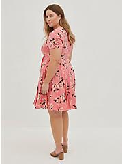 Shirred Fit & Flare Dress - Stretch Challis Floral Pink , FLORAL - PEACH, alternate