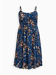 Pleated Midi Dress - Chiffon Floral Blue, FLORAL - BLUE, hi-res