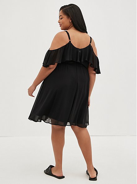 Plus Size Cold Shoulder Midi Dress - Chiffon Black, DEEP BLACK, alternate