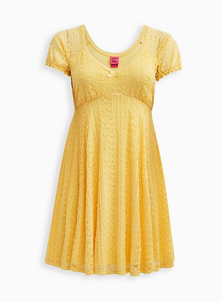 Plus Size Betsey Johnson Sweetheart Fit & Flare Dress - Lace Striped Yellow, SUNDRESS, hi-res