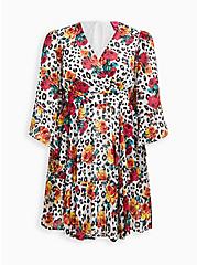 Betsey Johnson Ruffle Bell Sleeve Mini Dress - Crinkle Chiffon Leopard Floral, FLORAL MULTI, hi-res