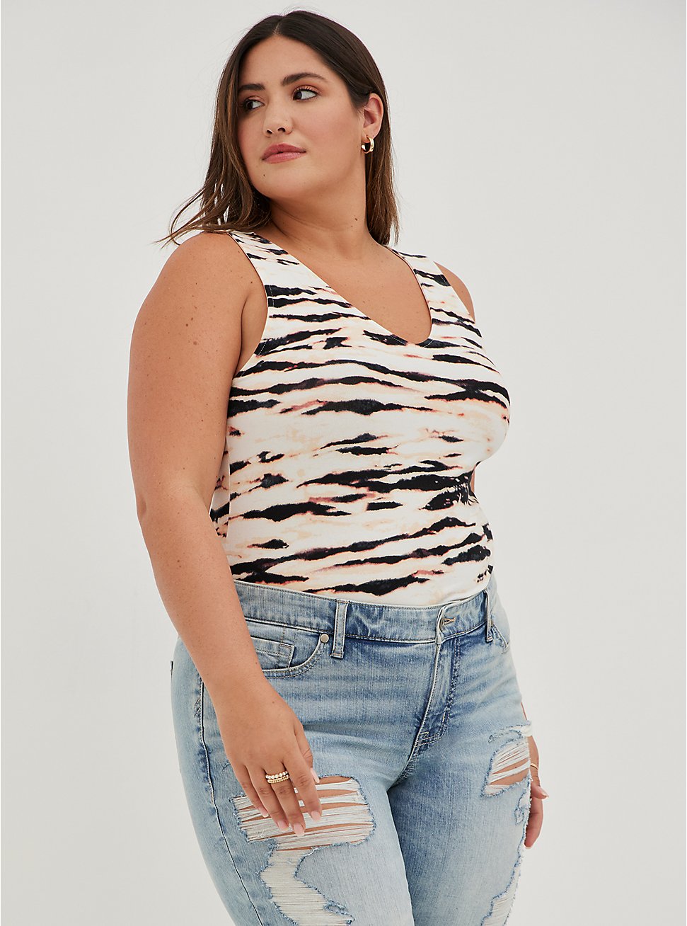 Plus Size Deep V-Neck Tank - Foxy Abstract Tiger, OTHER PRINTS, hi-res