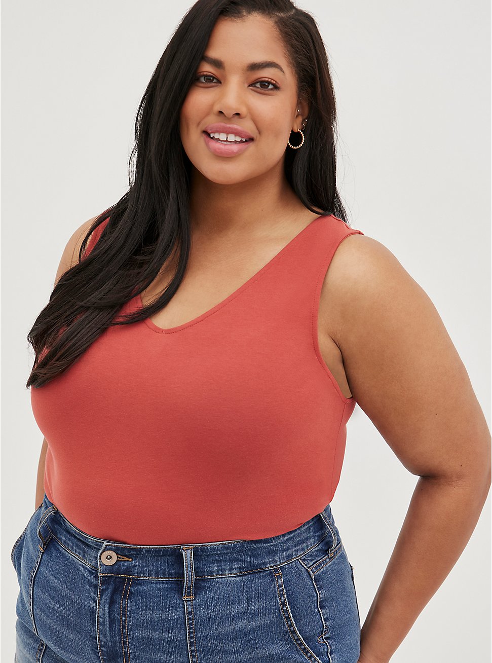 Plus Size Deep V-Neck Tank - Foxy Rust, RED, hi-res