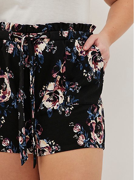 Paperbag Shorts - Lightweight Ponte Floral Black, MULTI FORAL, alternate