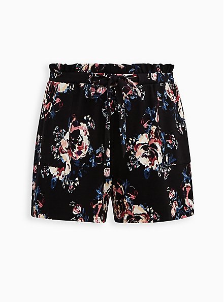 Paperbag Shorts - Lightweight Ponte Floral Black, MULTI FORAL, hi-res