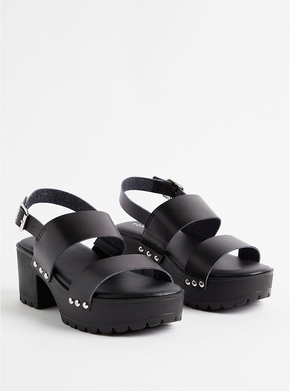 Plus Size Double Band Heel Shoe - Faux Leather Black (WW), BLACK, hi-res