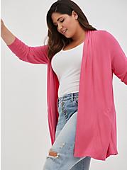 Plus Size Open Front Cardigan - Super Soft Pink, PINK, hi-res