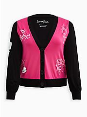 Plus Size LoveSick Button-Front Cardigan - Super Soft Black & Pink, BLACK, hi-res