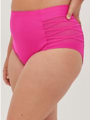 Plus Size Lattice Side Swim Brief - Bright Pink , PINK GLO, alternate