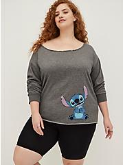Plus Size Disney Lilo & Stitch Off Shoulder Sweatshirt - Cotton-Blend Grey, MEDIUM HEATHER GREY, hi-res