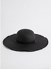 Plus Size Raw Edge Floppy Hat - Black, BLACK, alternate