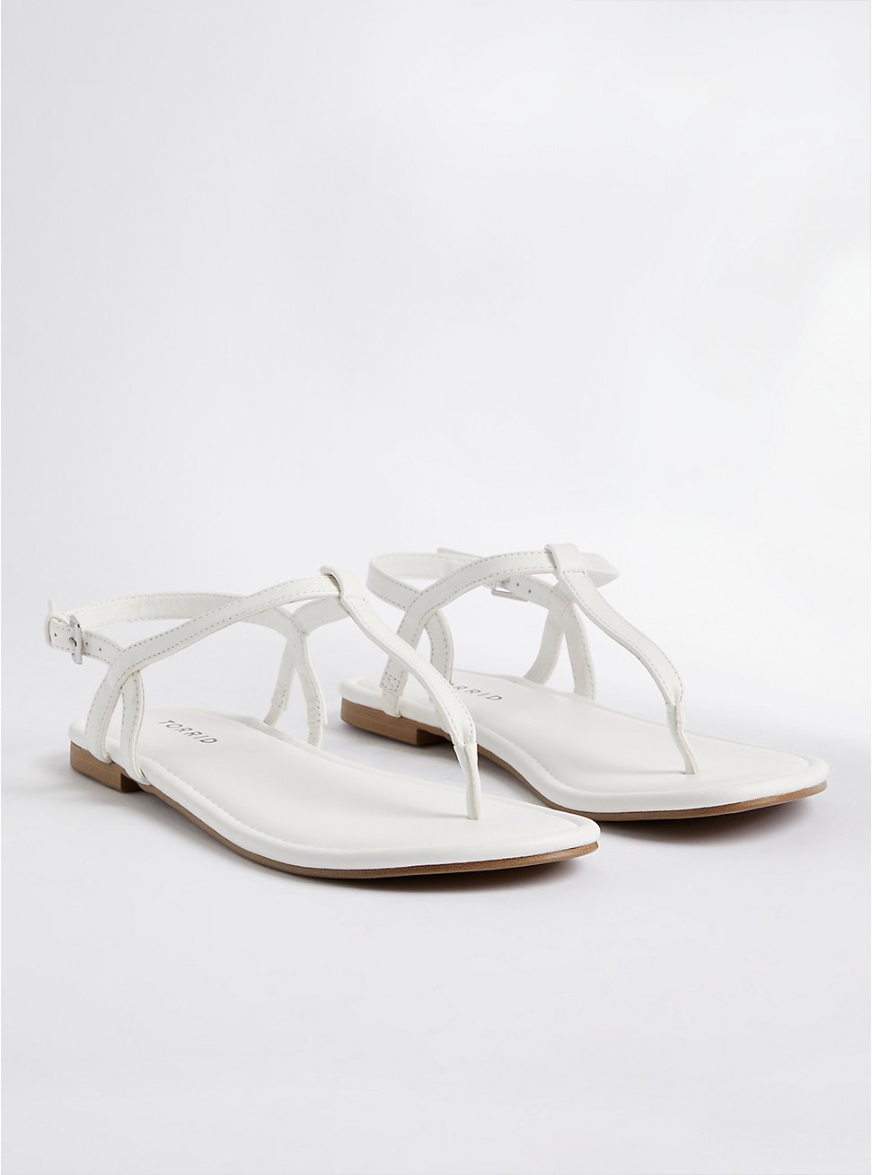 Plus Size T-Strap Sandal - Faux Leather White (WW), WHITE, hi-res