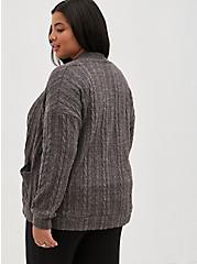 Sweater Cable Lounge Cardigan, CHARCOAL GREY, alternate