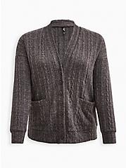 Sweater Cable Lounge Cardigan, CHARCOAL GREY, hi-res