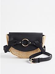 Belt Bag - Faux Leather & Raffia Black, BLACK, alternate