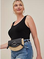 Belt Bag - Faux Leather & Raffia Black, BLACK, hi-res
