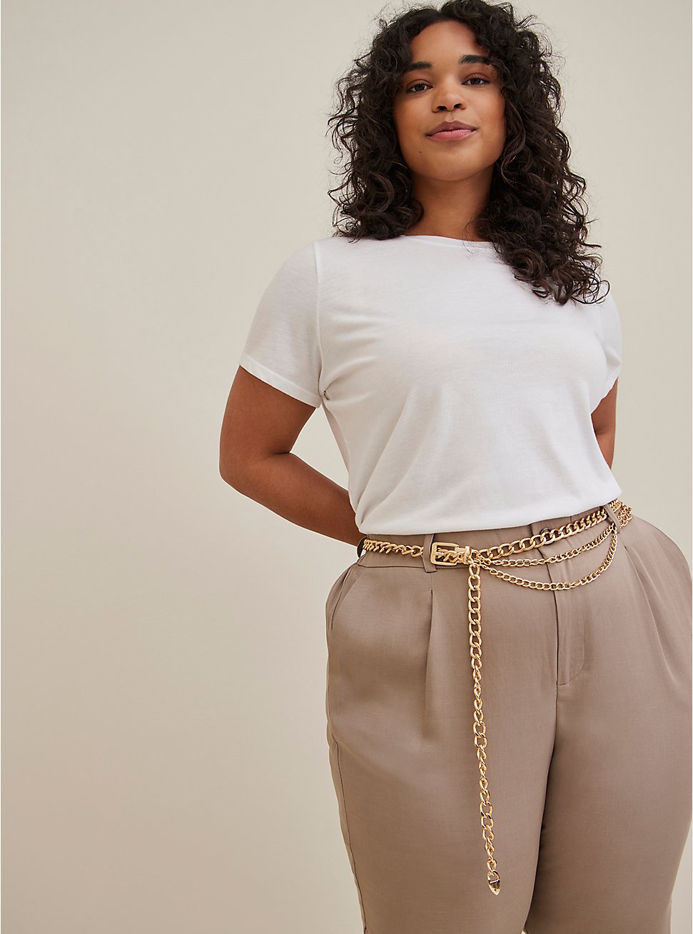 Plus Size Link Layered Chain Belt - Gold Tone, GOLD, hi-res