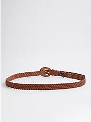 Plus Size Woven Belt - Faux Leather Brown, BROWN, alternate
