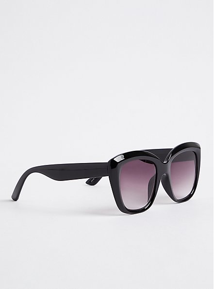 Plus Size Classic Cateye Sunglasses - Black with Smoke Lens, , alternate