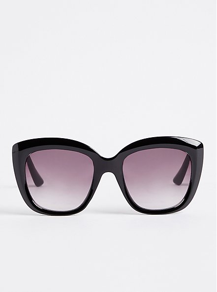 Plus Size Classic Cateye Sunglasses - Black with Smoke Lens, , alternate