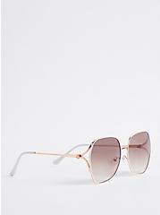 Plus Size Square Sunglasses with Side Vent - Metal White, , alternate
