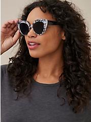 Cat Eye Sunglasses with Smoke Lens - Black & White, , alternate