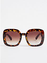 Plus Size Tortoise Shell Square Oversized Sunglasses - Brown , , hi-res