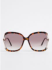 Plus Size Square Sunglasses - Tortoiseshell & Gold Tone, , hi-res