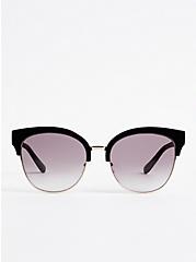 Plus Size Retro Cat Eye Sunglasses - Black & Gold Tone, , hi-res
