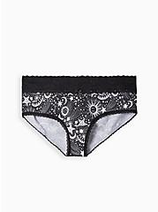 Wide Lace Trim Cheeky Panty - Cotton Celestial Black, HEART OF GOLD BLACK, hi-res