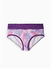 Plus Size Wide Lace Trim Cheeky Panty - Cotton Purple Tie Dye, MAGIC SKY PURPLE, hi-res