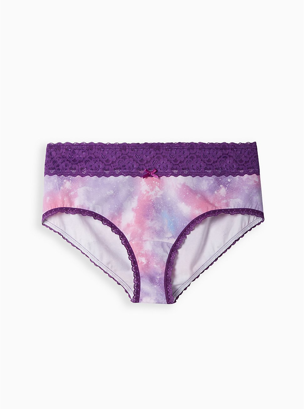 Plus Size Wide Lace Trim Cheeky Panty - Cotton Purple Tie Dye, MAGIC SKY PURPLE, hi-res