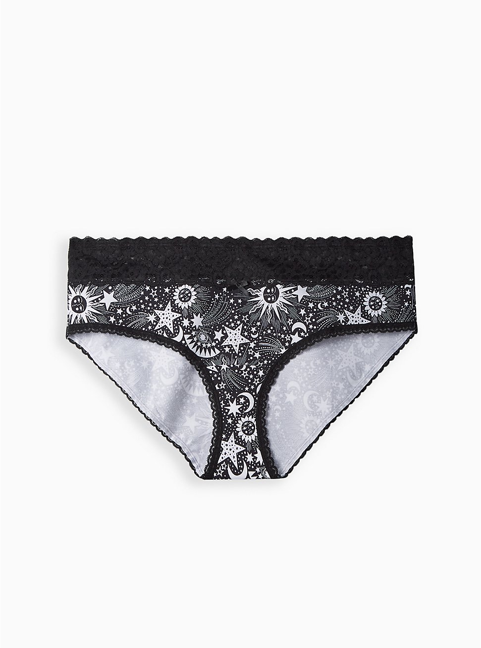 Wide Lace Hipster Panty - Cotton Celestial Black, HEART OF GOLD BLACK, hi-res
