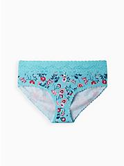Plus Size Wide Lace Trim Hipster Panty - Cotton Floral Blue, NATURAL LIGHT FLORAL BLUE, hi-res