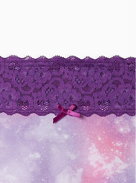 Wide Lace Trim Boyshort Panty - Cotton Tie Dye Purple, MAGIC SKY PURPLE, alternate