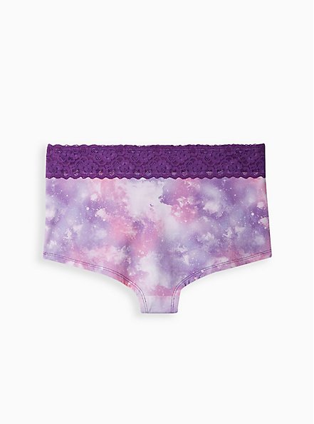 Wide Lace Trim Boyshort Panty - Cotton Tie Dye Purple, MAGIC SKY PURPLE, alternate