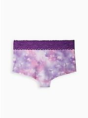 Plus Size Wide Lace Trim Boyshort Panty - Cotton Tie Dye Purple, MAGIC SKY PURPLE, alternate