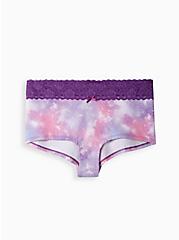 Plus Size Wide Lace Trim Boyshort Panty - Cotton Tie Dye Purple, MAGIC SKY PURPLE, hi-res
