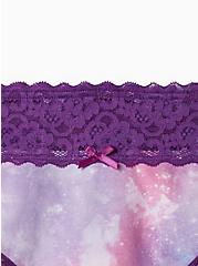 Plus Size Wide Lace Trim Thong Panty - Cotton Tie-Dye Purple, MAGIC SKY PURPLE, alternate