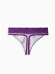 Wide Lace Trim Thong Panty - Cotton Tie-Dye Purple, MAGIC SKY PURPLE, alternate