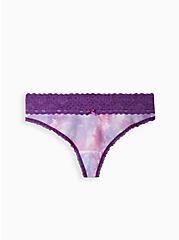 Plus Size Wide Lace Trim Thong Panty - Cotton Tie-Dye Purple, MAGIC SKY PURPLE, hi-res