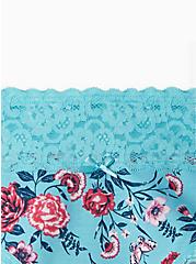 Plus Size Wide Lace Trim Thong Panty - Cotton Floral Blue, NATURAL LIGHT FLORAL BLUE, alternate
