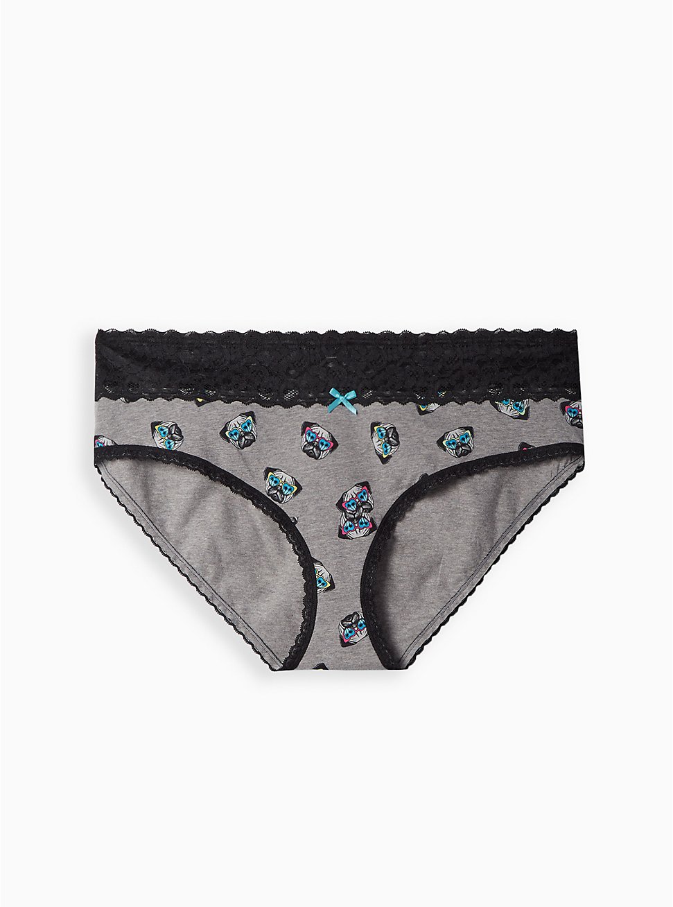 Wide Lace Hipster Panty - Cotton Pugs Grey, PUG PARADISE GREY, hi-res