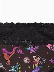 Wide Lace Trim Thong Panty - Cotton Mermaid Black, SPACED MERMAID TAT BLACK, alternate