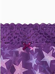 Plus Size Wide Lace Trim Thong Panty - Cotton Stars Purple, DOTTED STARS PURPLE, alternate