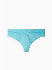 Plus Size Wide Lace Trim Thong Panty - Cotton Blue, BLUE RADIANCE, hi-res