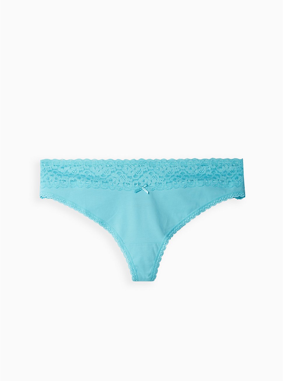 Plus Size Wide Lace Trim Thong Panty - Cotton Blue, BLUE RADIANCE, hi-res